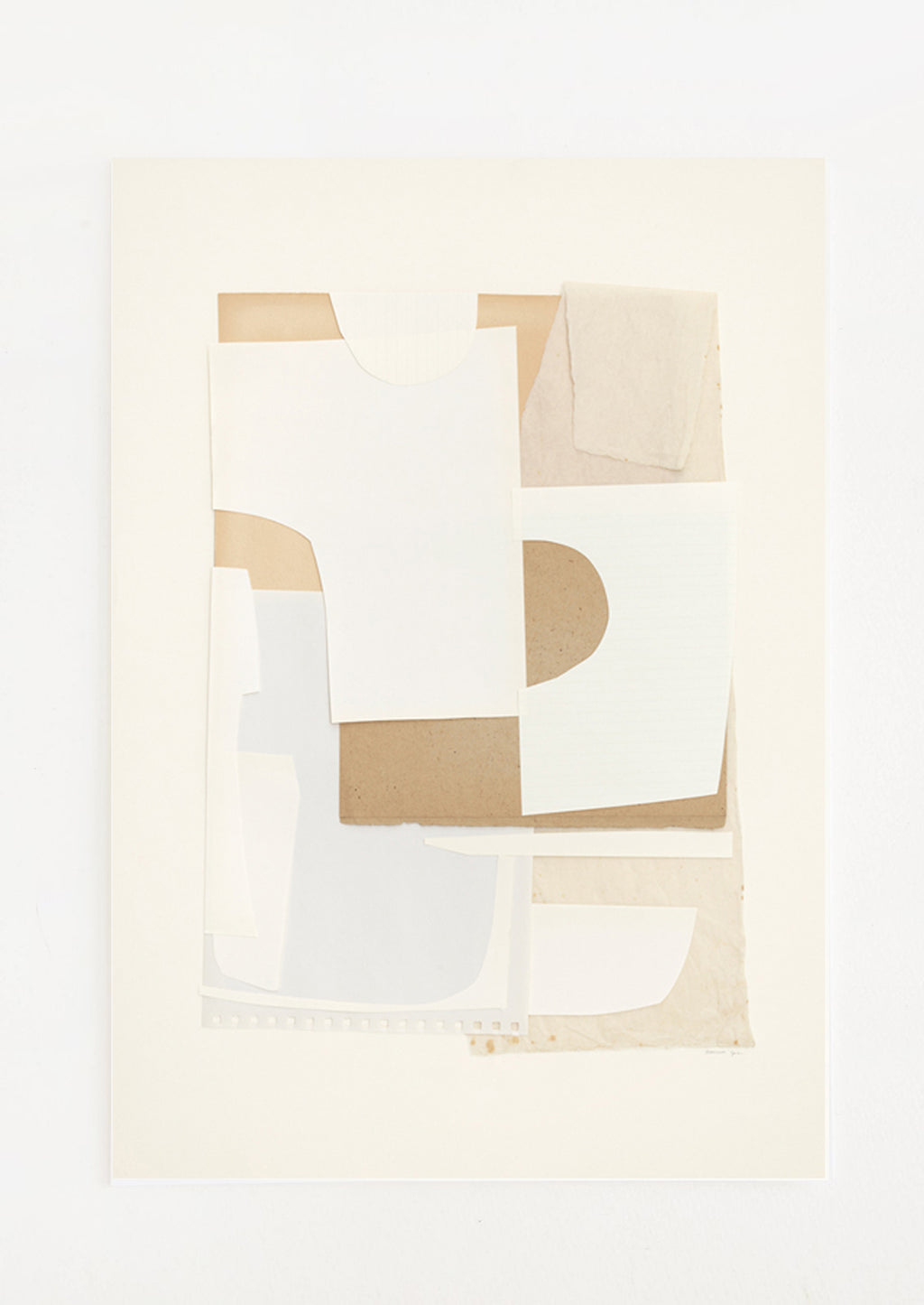 3: An abstract artwork with layers of cutout paper in neutral tones.