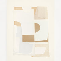 3: An abstract artwork with layers of cutout paper in neutral tones.