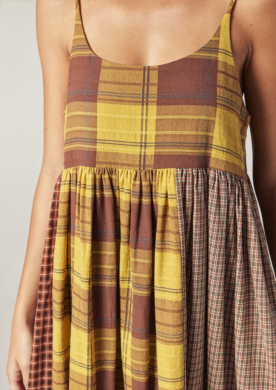 Contrast midi dress XS/S / Mustard/ Brown / 100% Cotton Contrast midi dress XS/S / Mustard/ Brown / 100% Cotton