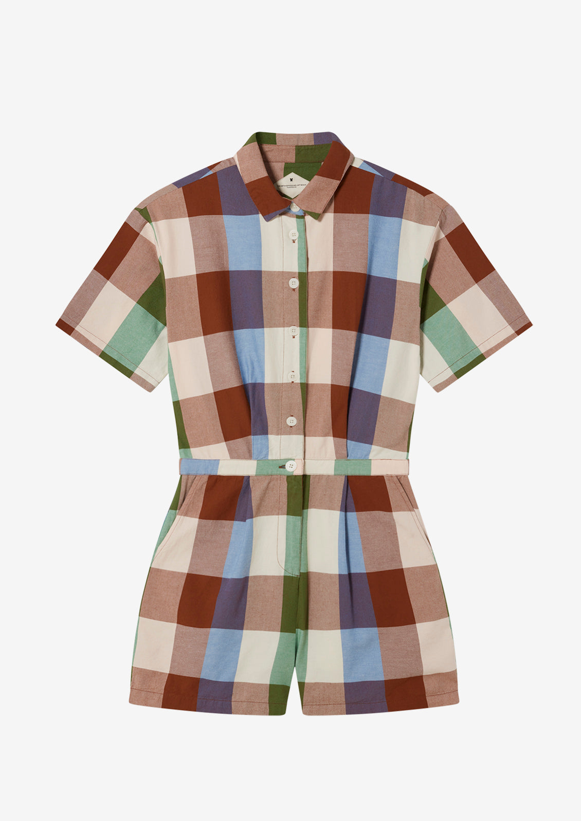 A romper in colorful madras cotton.