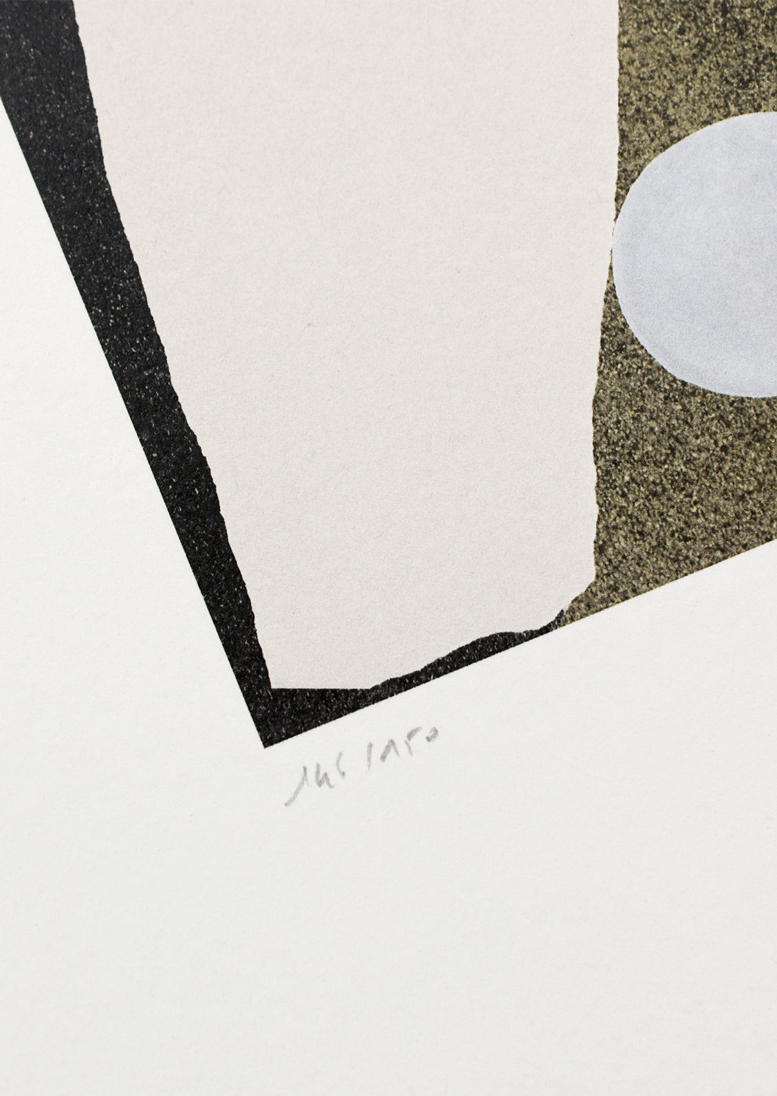 An abstract art print featuring asymmetrical shapes in black and grey.