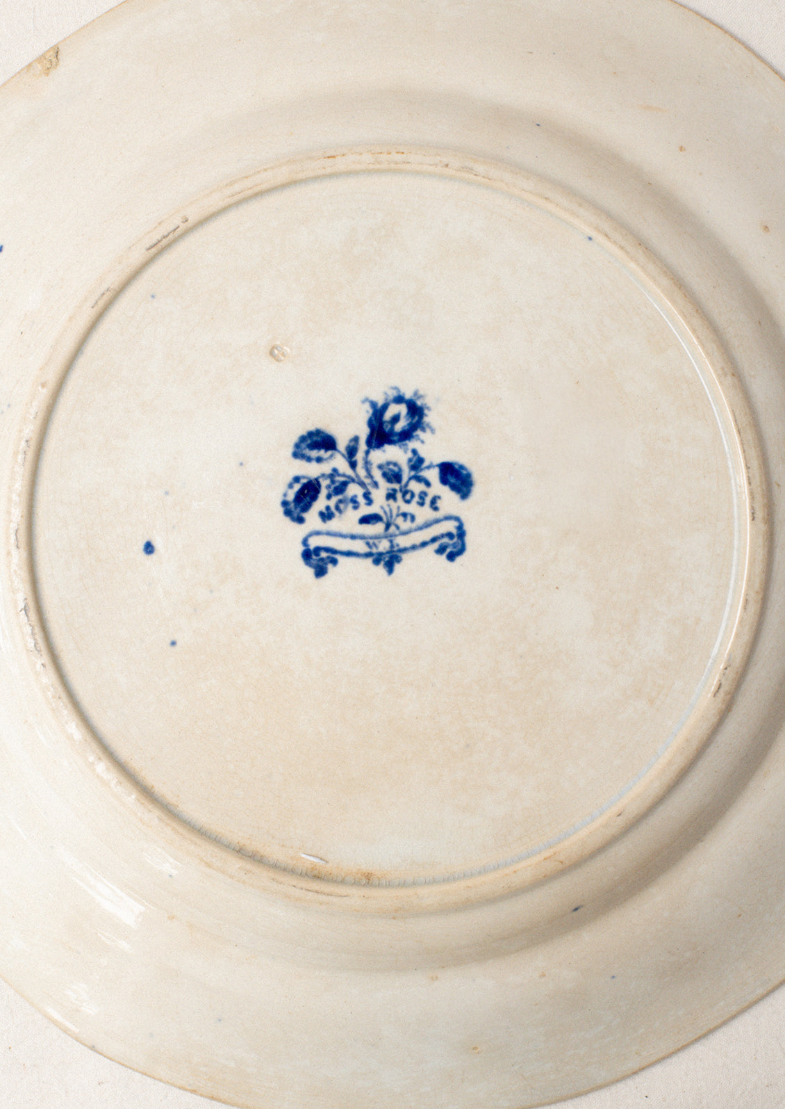 Blue "Moss Rose" mark on back of plate.