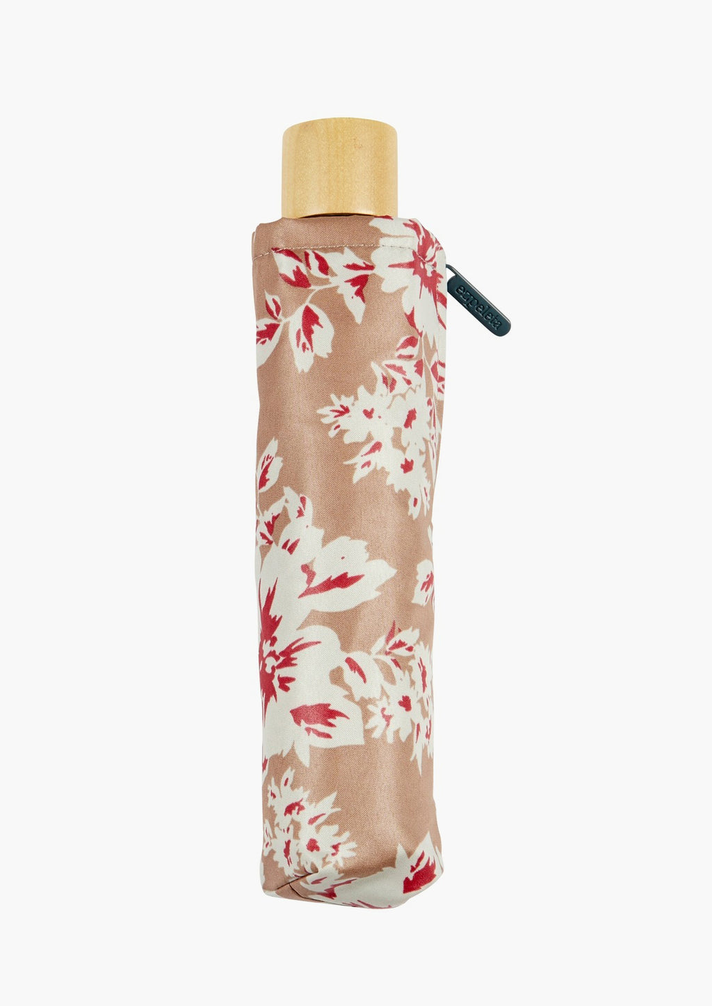 Beige / Ruby: A red and beige floral print umbrella.