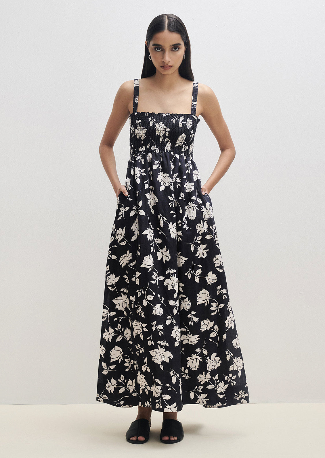 Monochrome Floral Smocked Dress LEIF Monochrome Floral Smocked Dress LEIF