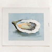 1: An original oil painting of oyster on blue background.