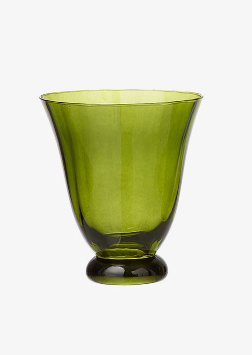 Olive Green: A footed water glass in olive green tint.