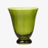 Olive Green: A footed water glass in olive green tint.