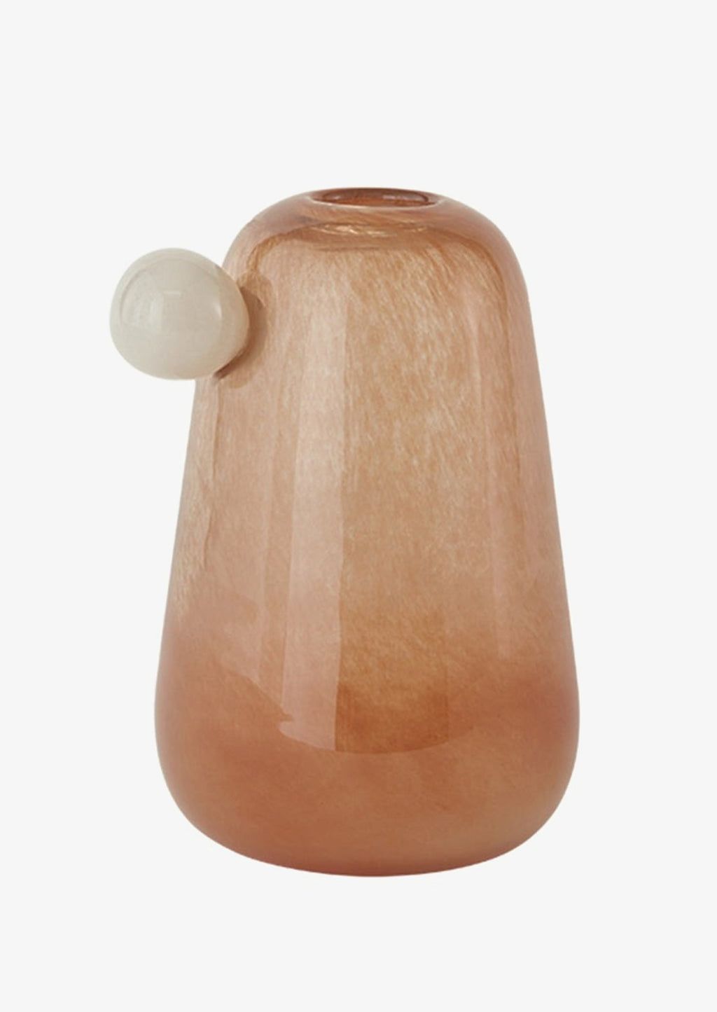 Light Brown: A glass vase in brown with white "bauble" knob detailing at top.