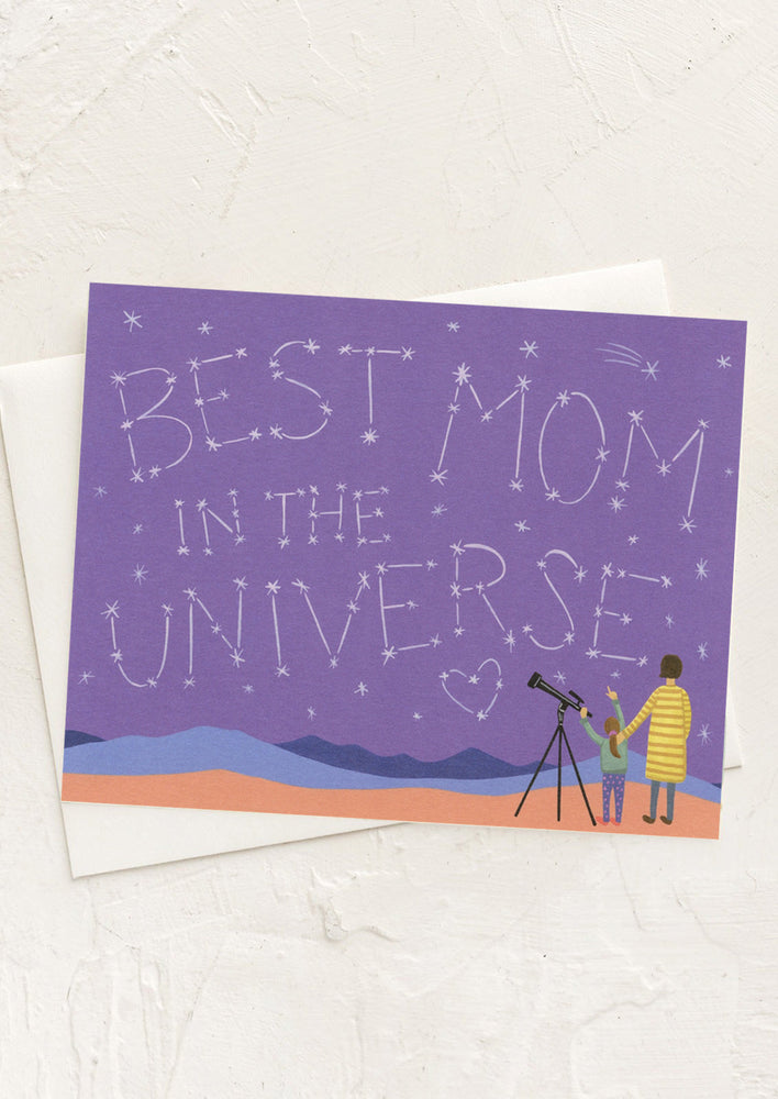 A constellation print card reading "Best mom in the Universe".