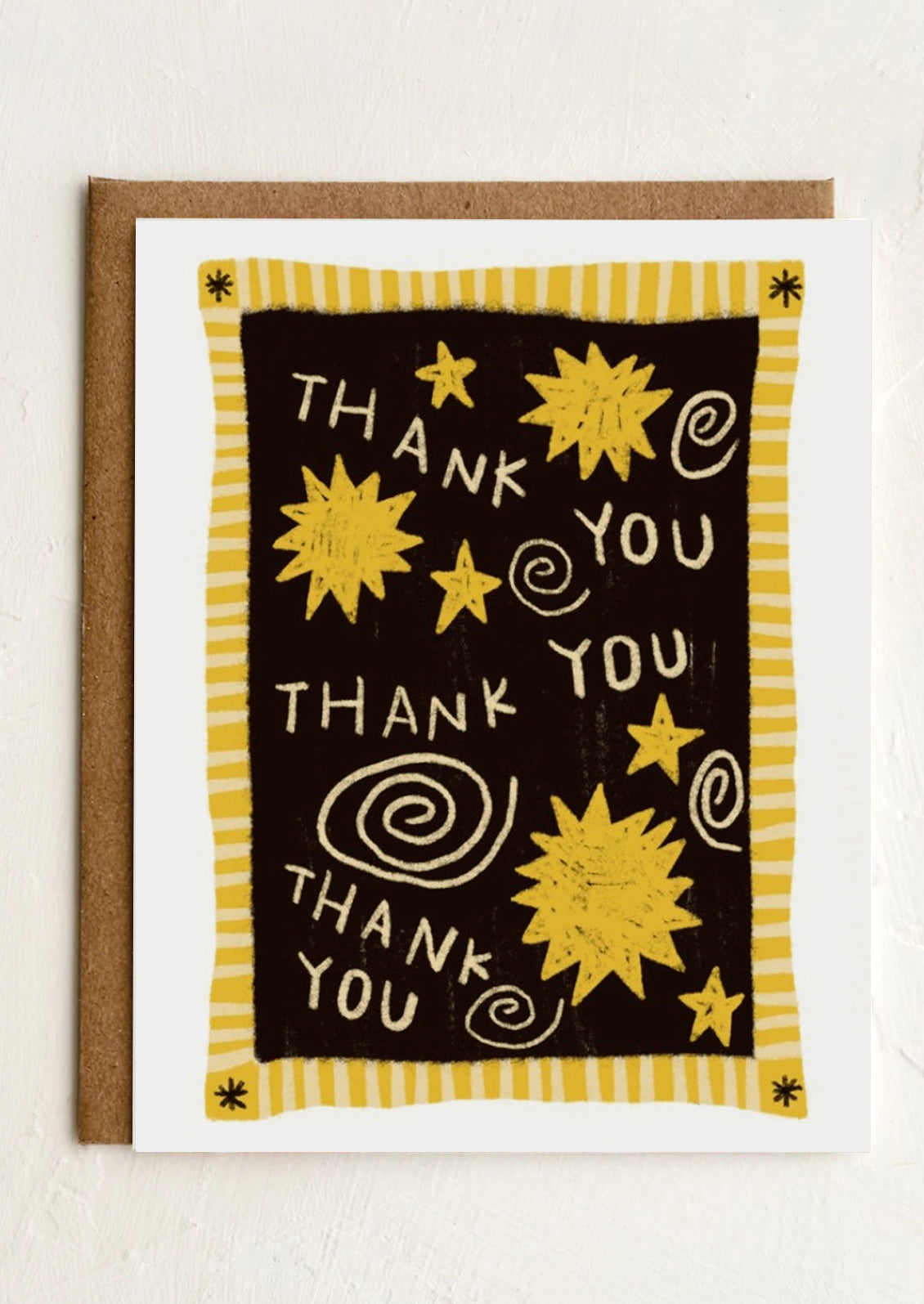 A star print card reading "Thank you" multiple times.