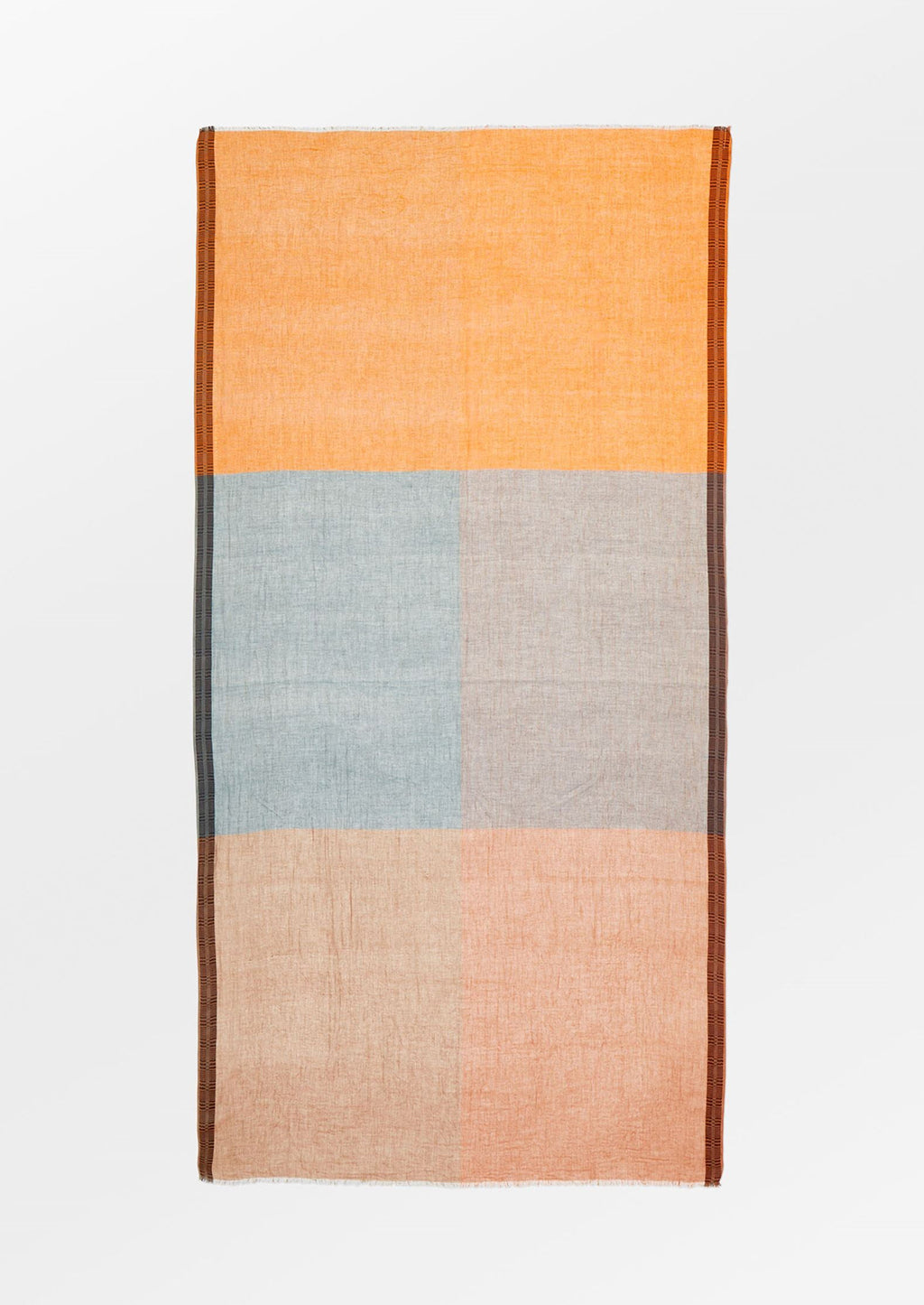 1: A semi sheer cotton scarf in multicolor check pattern.