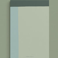 Sage Multi: A colorblock notepad in sage and blue.
