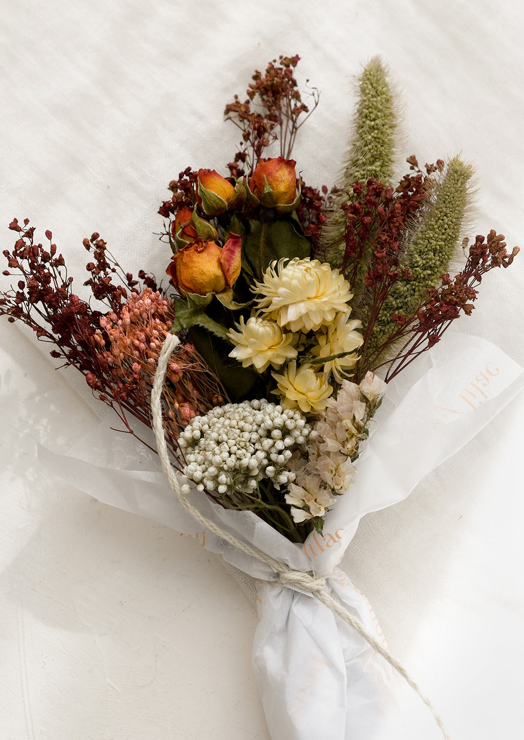 Countryside Multi: A bouquet of dried flowers in a ivory, green, white and pink mix.