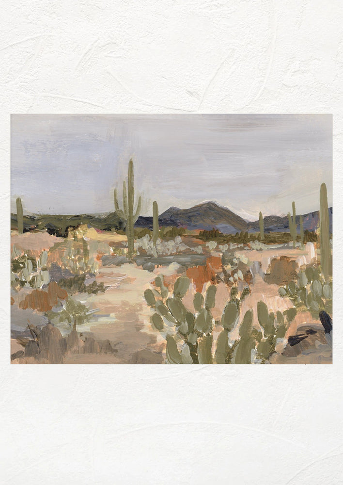 1: "Desert Twilight" landscape art print in painterly style.