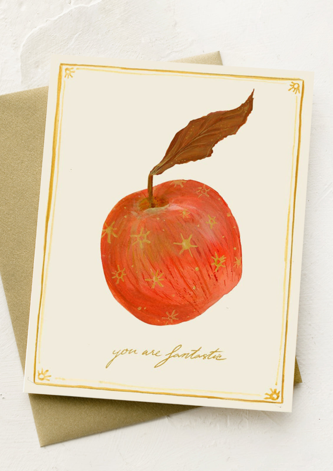 An apple print card, text reads "You are fantastic".