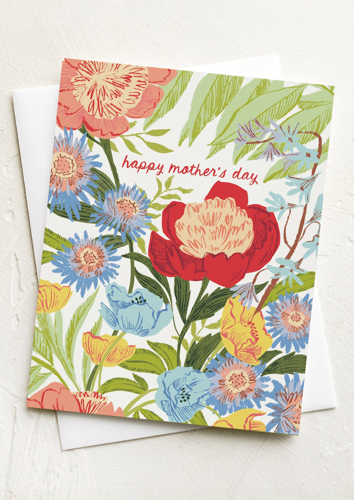Floral Mother's Day card with colorful flowers on a white background.