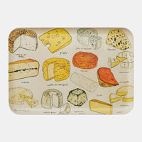 1: A serving tray with cheese print.