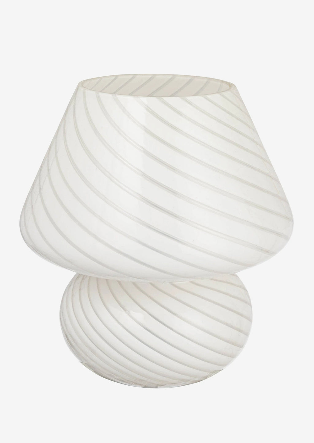 2: A white art glass table lamp with white/clear spiral pattern.