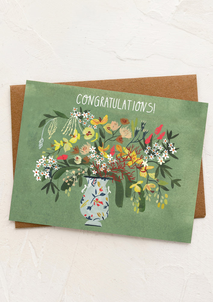 1: A green floral card reading "Congratulations!".