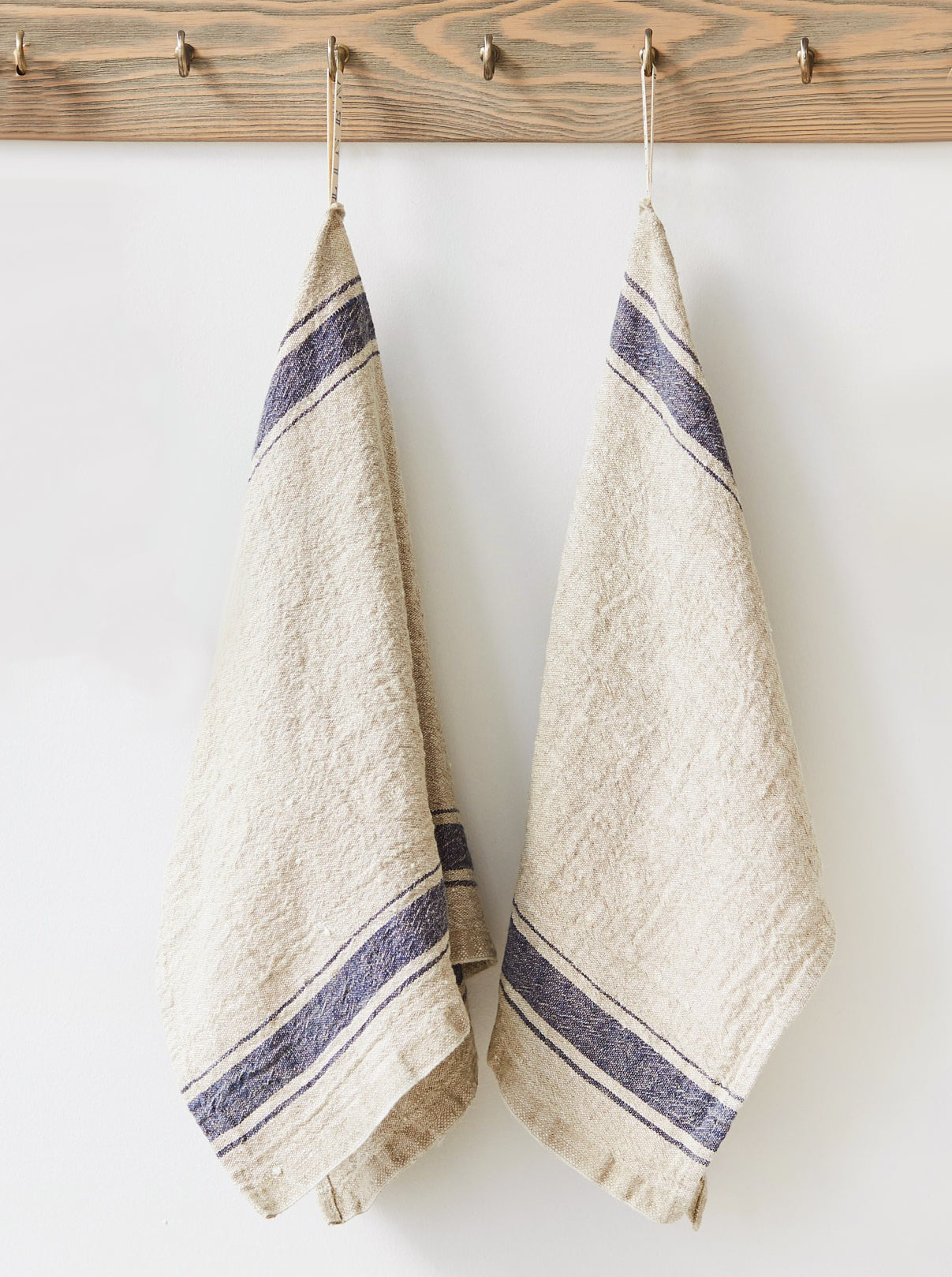 Vintage linen tea towels with navy stripe.