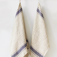 Navy: Vintage linen tea towels with navy stripe.