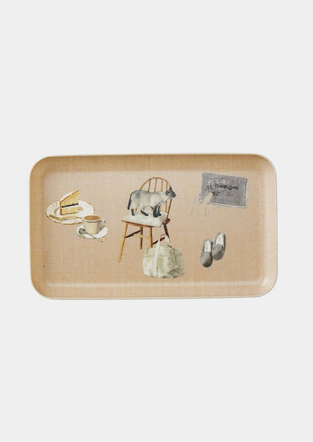 2: A rectangular tray with quirky cat print.