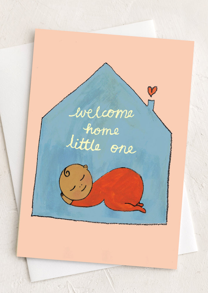 1: A card reading "Welcome home little one", with illustration of sleeping baby.