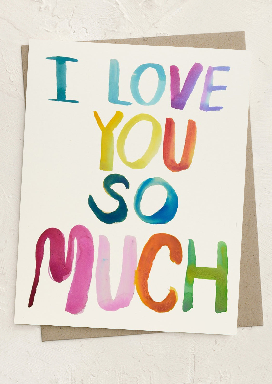 Colorful card with 'I love you so much' text on a white background
