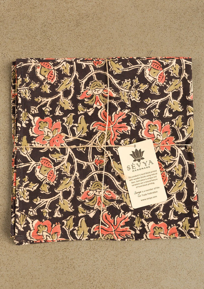 1: A set of floral printed napkins.