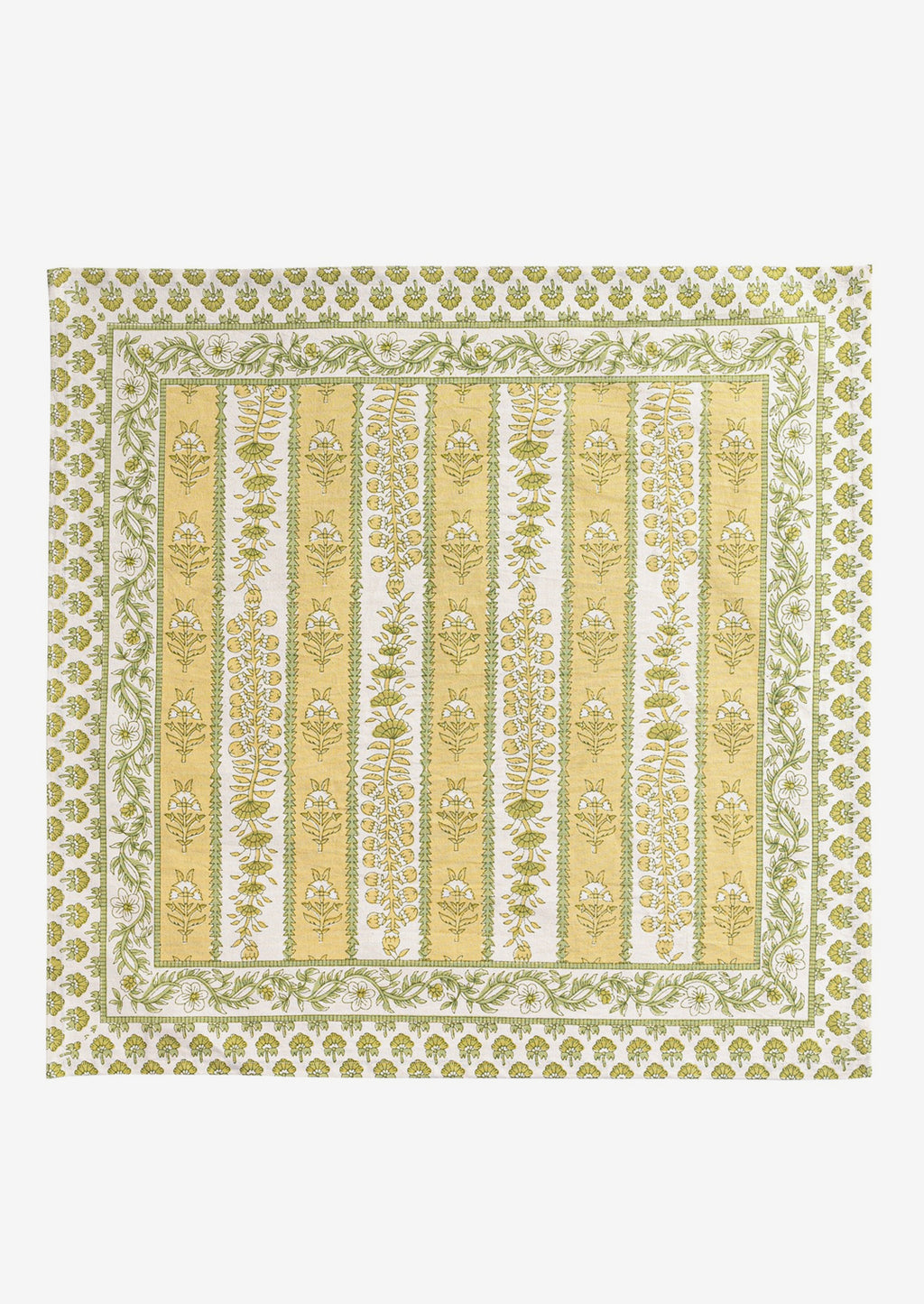 2: A set of green and yellow floral print napkins.