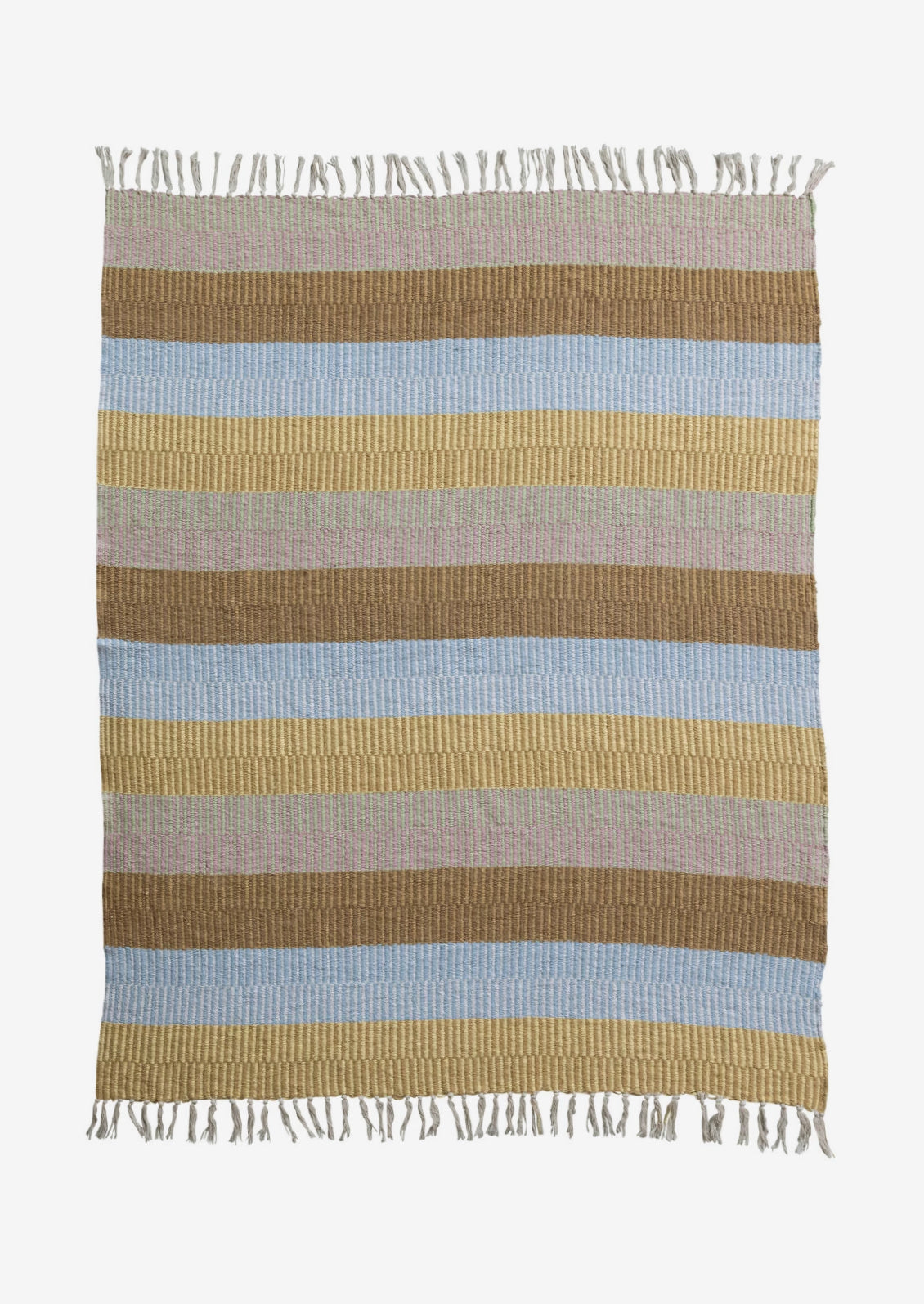 A striped throw blanket in pastel tones.