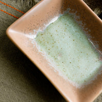 3: Rectangular ceramic sauce dishes in turquoise, green and brown varied glazes.