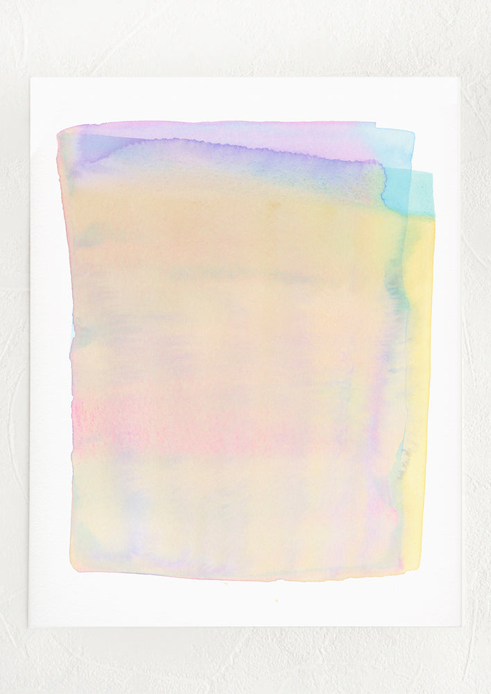 1: An abstract watercolor art print with layered color form in soft pastel tones.