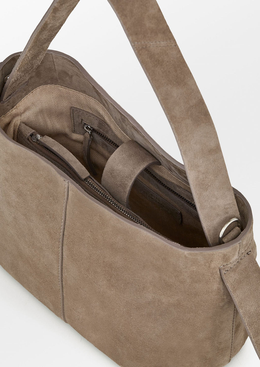 5: A suede handbag in mouse grey.