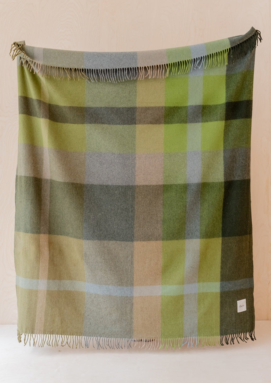 Recycled Wool Throw, Olive Oversized Patchwork Check – LEIF