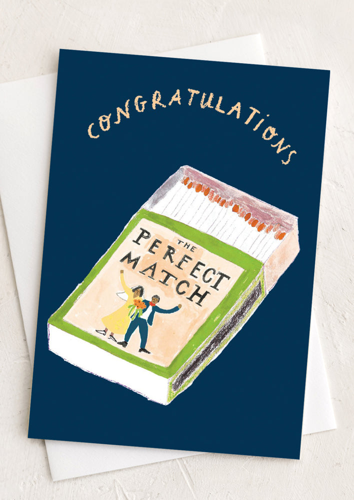 A card with image of matchbook reading "Congratulations".