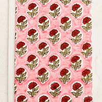 Small Red Floral: A block print card with pink and red floral.