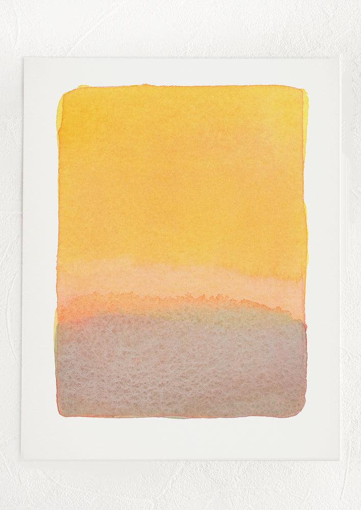 An abstract watercolor art print in sunset-like color palette.