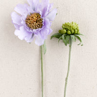 Lavender: A faux scabiosa flower in lavender.