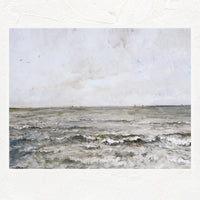 1: An art print of cloudy ocean painting.