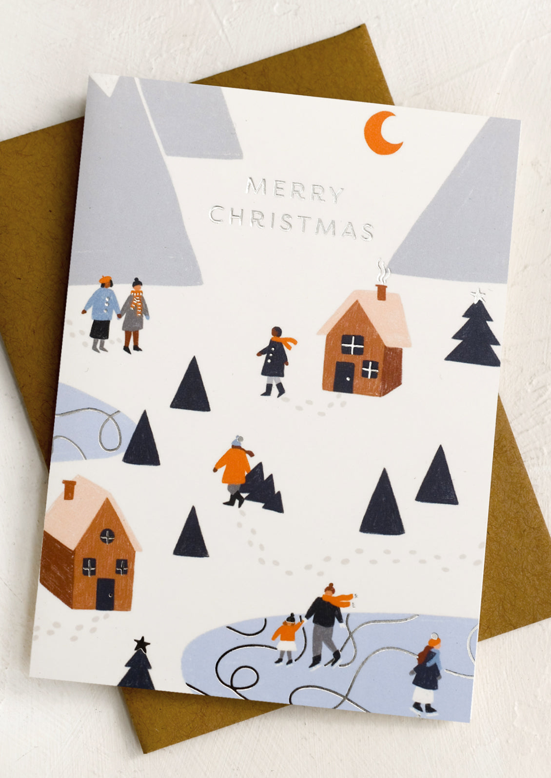 A set of holiday cards with image of snowy hill and text reading "Merry christmas".