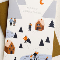 2: A set of holiday cards with image of snowy hill and text reading "Merry christmas".