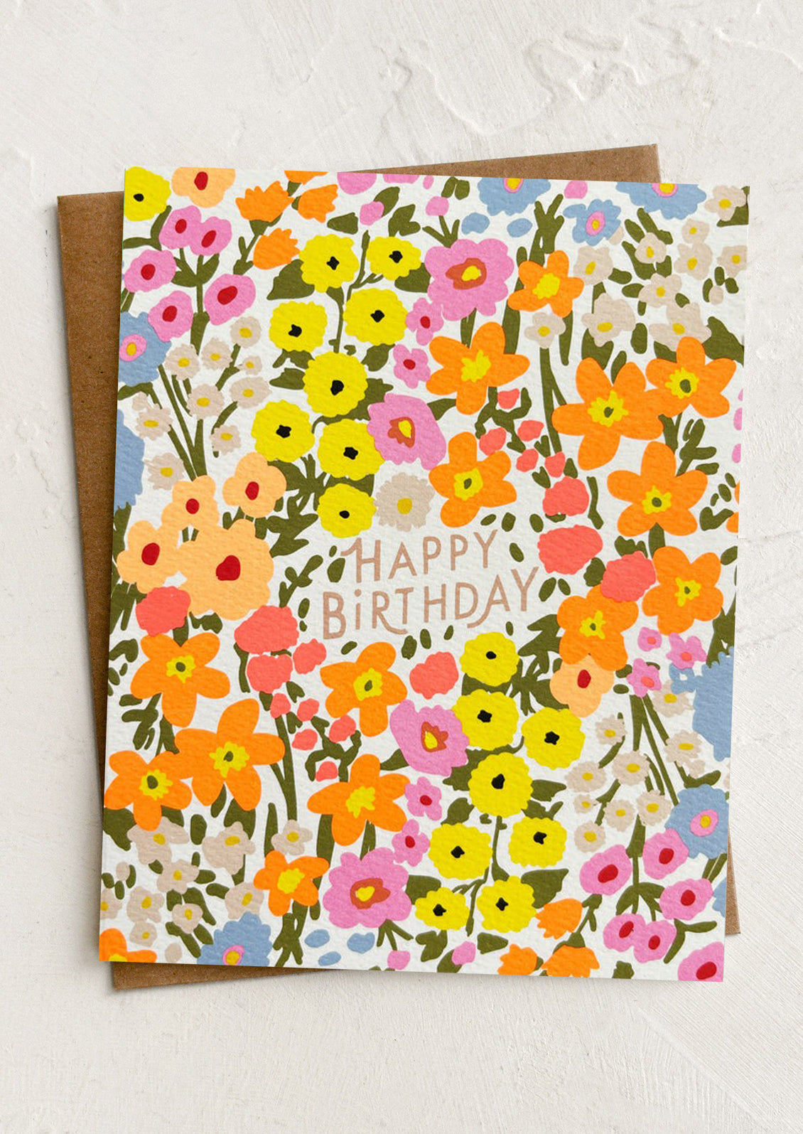 Floral birthday card with colorful flowers and 'Happy Birthday' text on a white background.