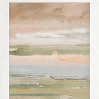 1: A landscape art print of sunset over countryside.
