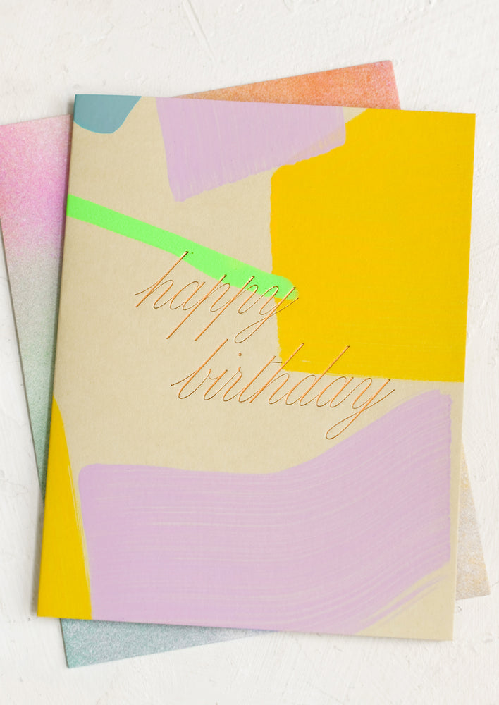 An abstract colorful card reading "Happy birthday".