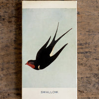 2: A swallow and magpie bird printed matchbox with red-tipped long matches.