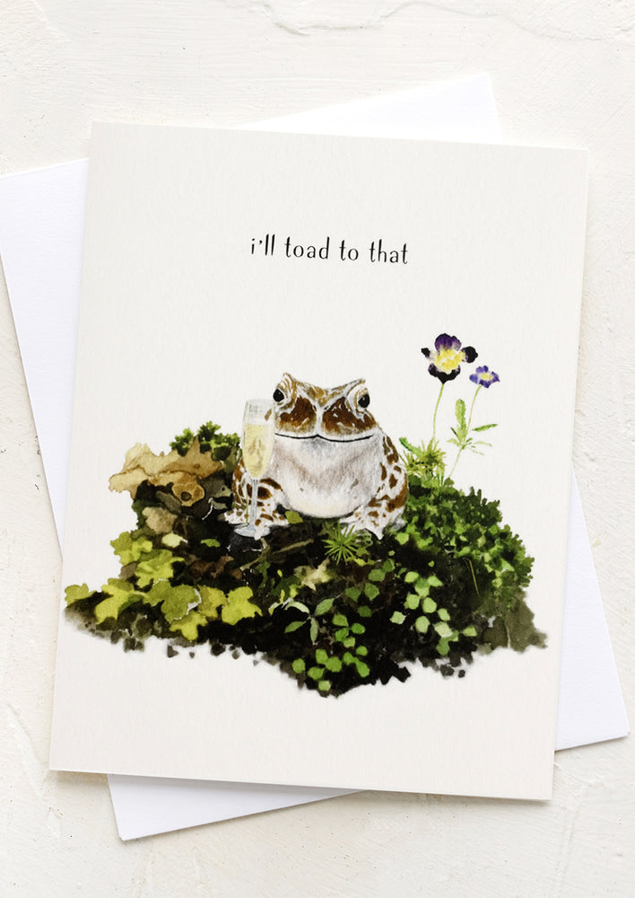 A card with toad illustration holding a champagne glass, text above reads "I'll toad to that".