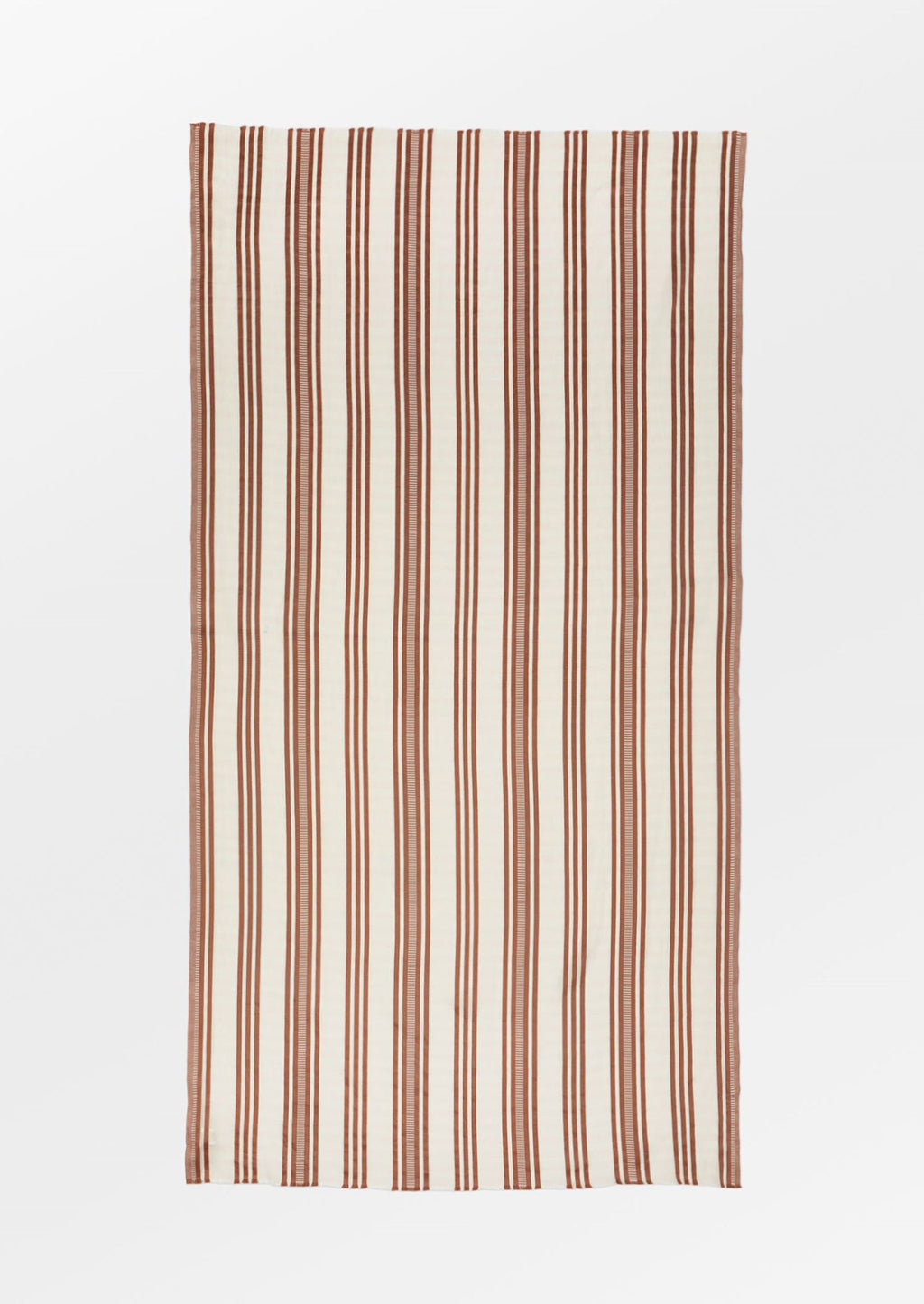 1: A cream cotton scarf with vertical brown stripe pattern.