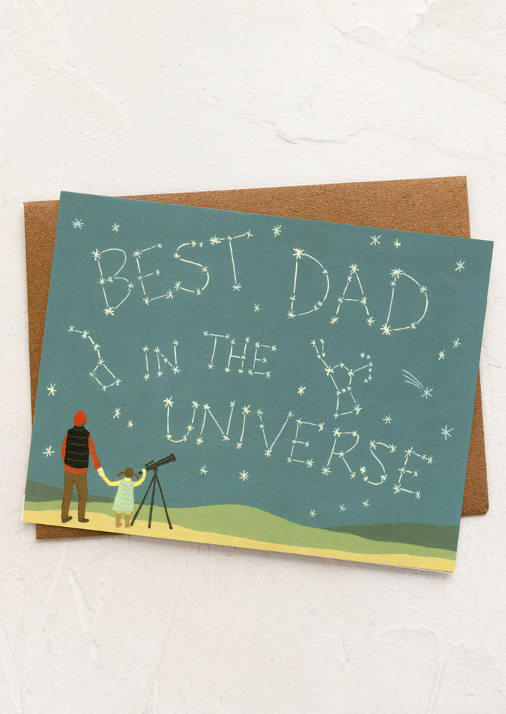 Constellation illustrated card, text reads "Best dad in the Universe".