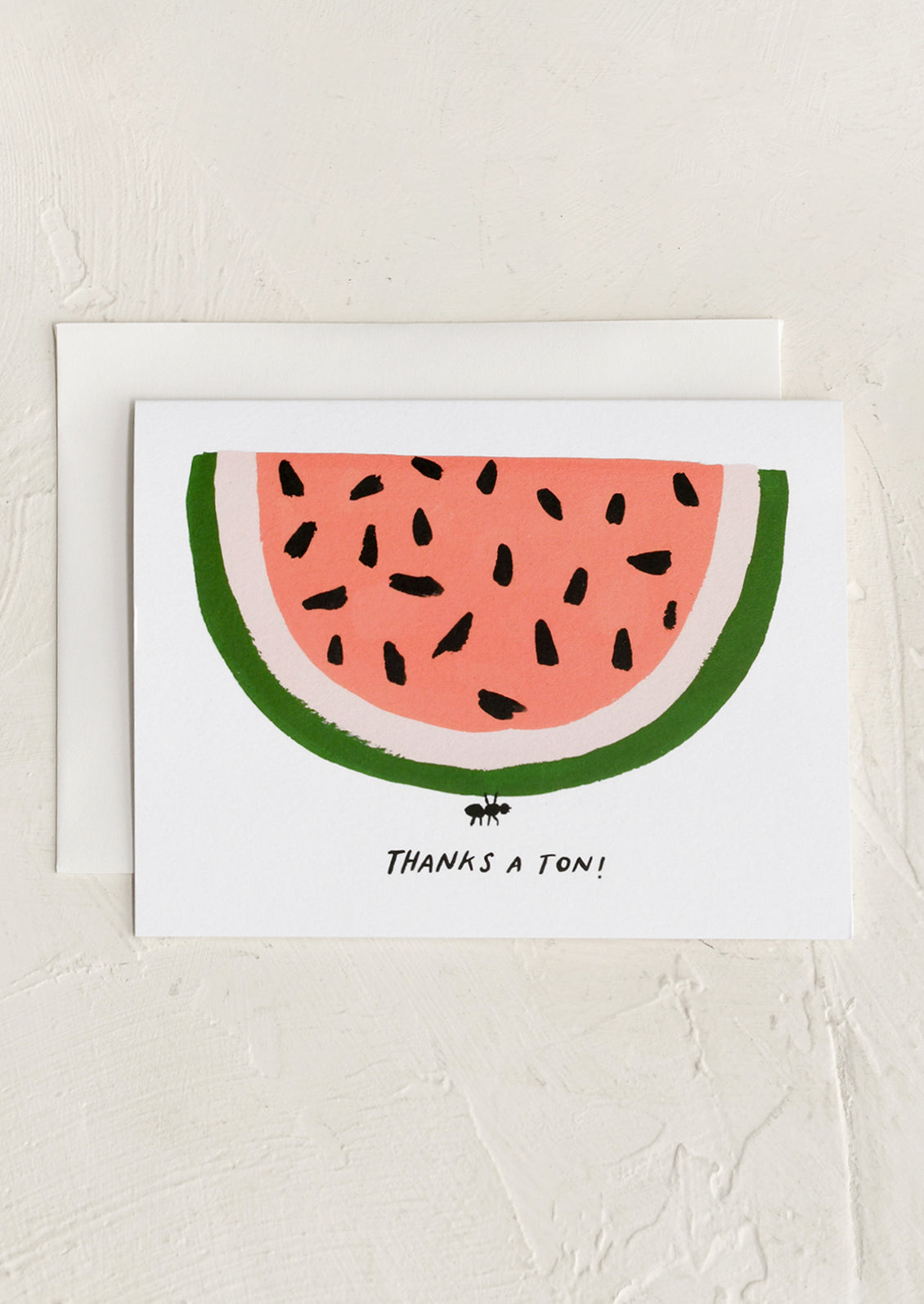A set of cards with image of ant holding up a watermelon, text reads "Thanks a ton!".